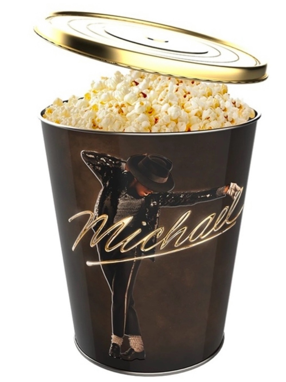 Michaels Jackson Black & Gold Color Popcorn Bucket Decorative Tin Movie With Lid